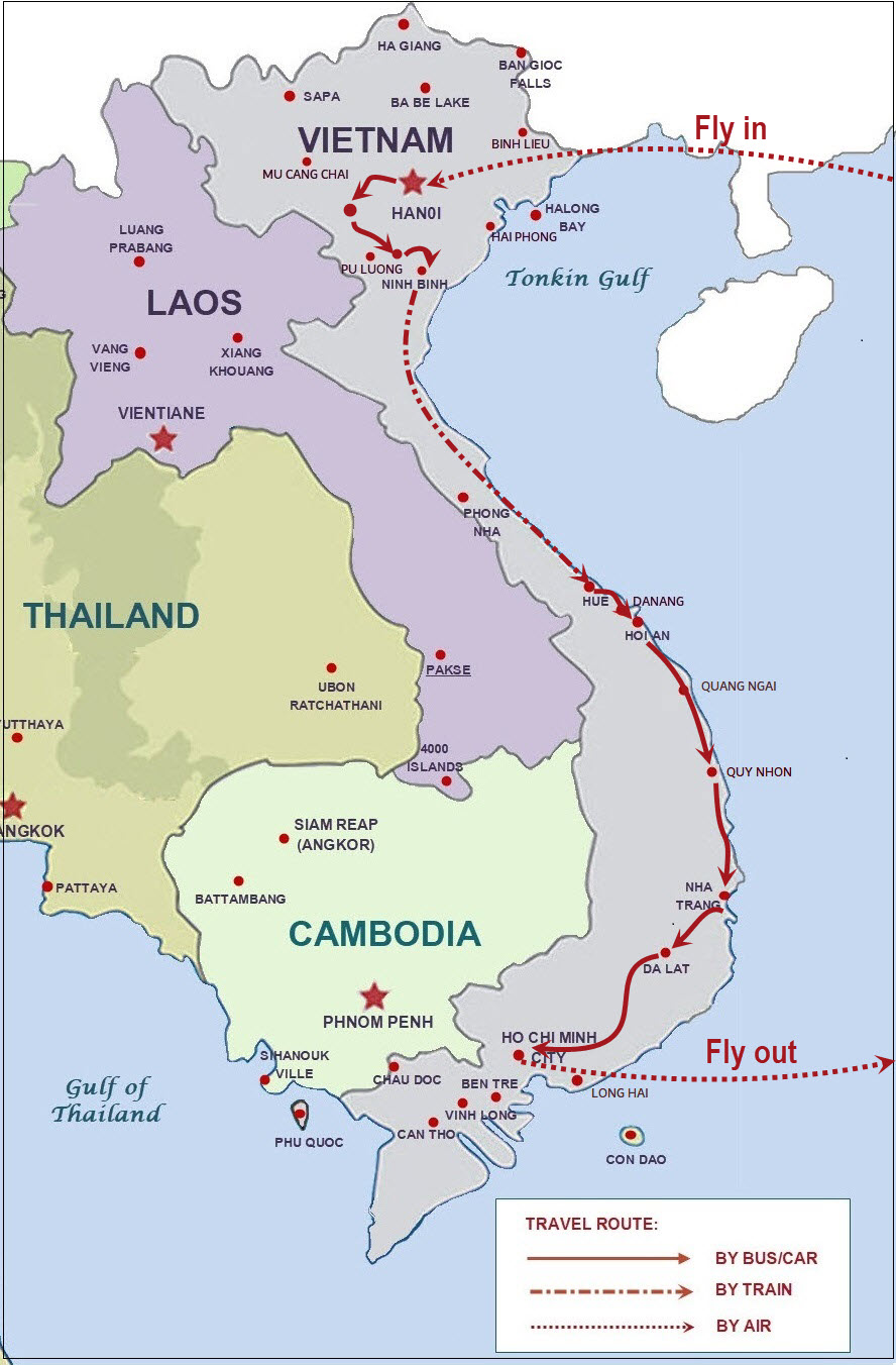 15 days Vietnam tour map 